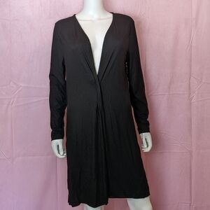 Splash Black Ribbed Longline Open Front Cardigan Sweater Slit Sides Plus Size